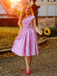 Pink 1940s Gingham Lapel V-Neck Belted Swing Dress
