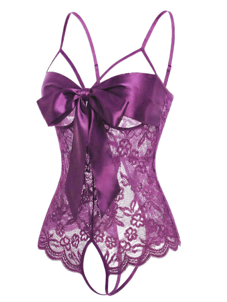 1970s Lace Satin Bow Adjustable Straps Lingerie