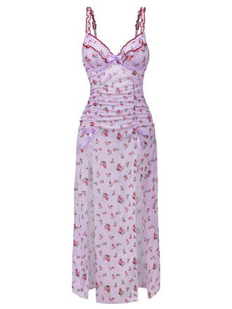 Lavender 1930s Ditsy Floral Bow Slip Nightdress