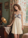 Beige 1940s Floral Embroidered Spaghetti Straps Nightgown