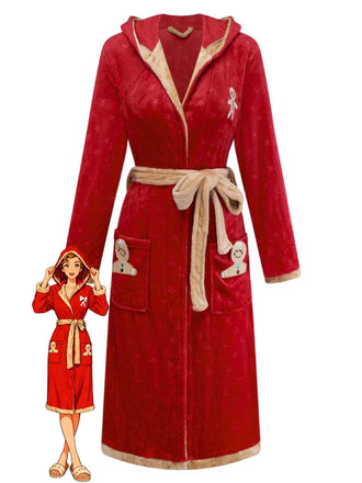 1940s Christmas Gingerbread Hooded Flannel Robe