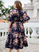 [Plus Size] Navy Blue 1950s V-Neck Floral Dress