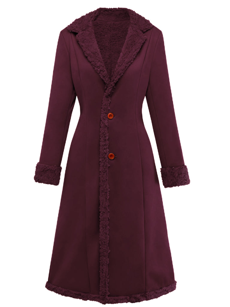 1930s Solid Lapel Button Suedette Mid-Length Coat