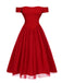 [Pre-Sale] Red 1950s Detachable Bow Off-Shoulder Mesh Dress