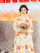 1930s Flower Long Sleeves Swing Dress