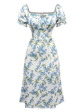 Green 1940s Floral Bow Tie Dress