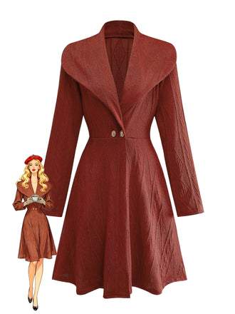 1940s Solid Knitted Big V-Neck Button Dress