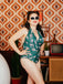 Green Jaguar Vintage Halter One-piece Swimsuit