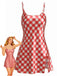 1960s Slip Satin Gingham Side Slit Nightgown