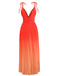 Orange 1930s Slip V-Neck Gradient Pleated Maxi Dress