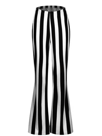 Black&White 1970s Vertical Striped Flared Pants