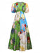 1940s Floral Doodle Puff Sleeve Dress