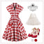 Red White 1950s Pockets Plaid Dress