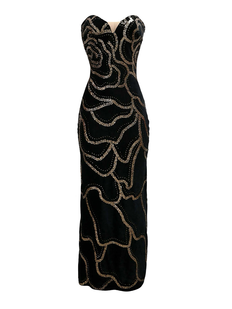 Black 1980s Strapless Sequin Bodycon Dress