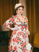 1940s Rose V-Neck Long Sleeves Dress