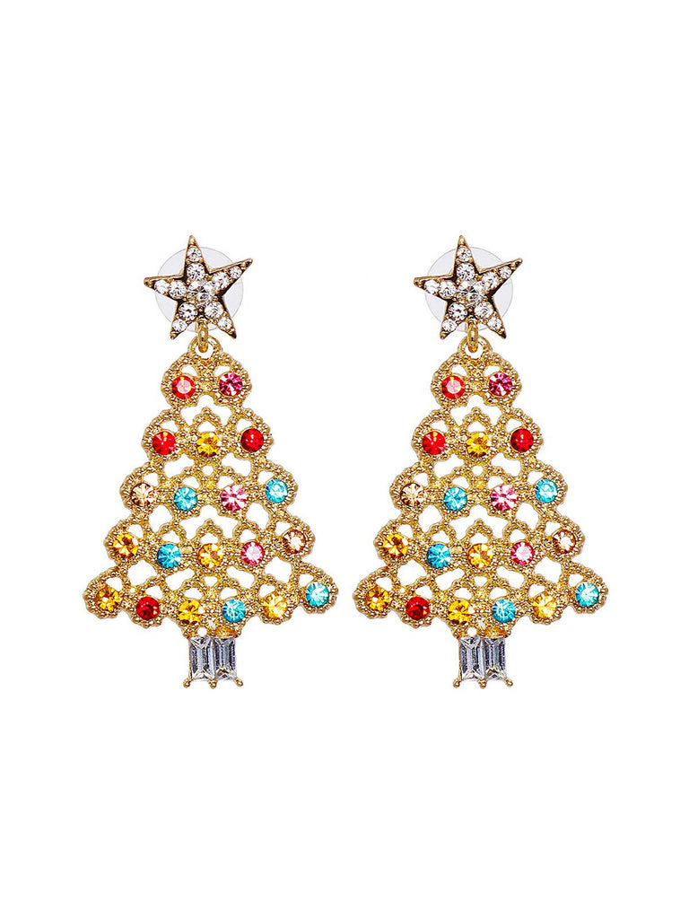 Christmas Tree Stars Rhinestones Earrings