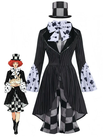 6PCS Black 1960s Gothic Halloween Hatter Costume Set, vintage fashion, retro style - vintage inspired fashion