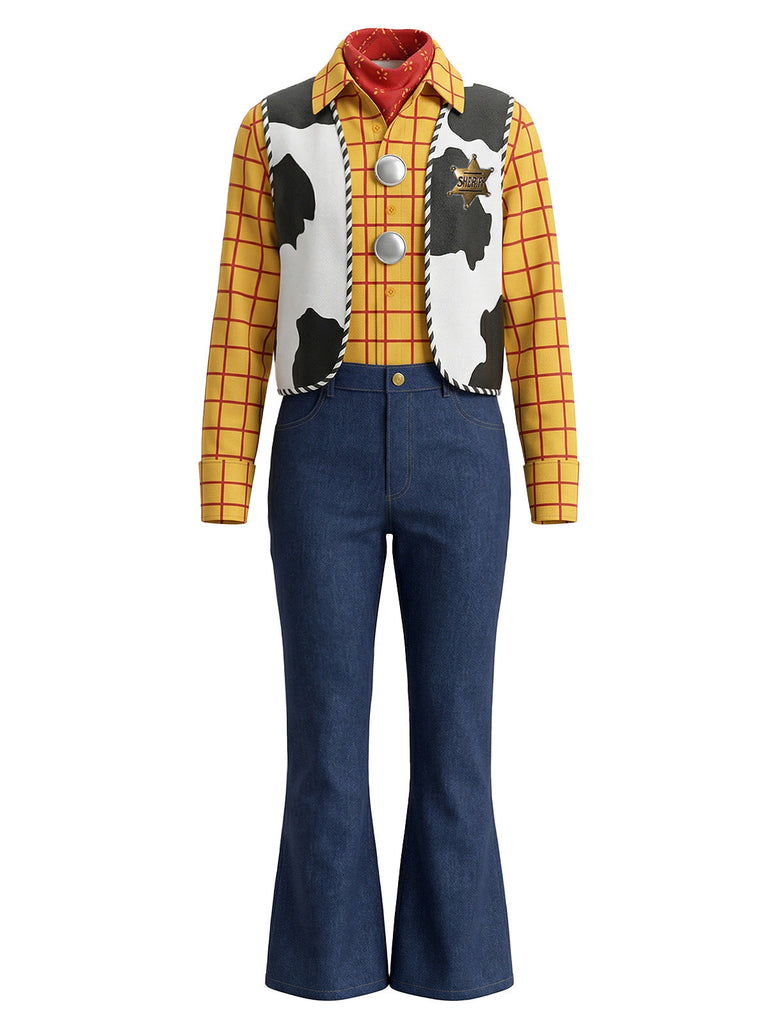6PCS Yellow 1940s Cowgirl Sheriff Costume Set: beautiful vintage fashion, retro style, classic elegance with timeless appeal