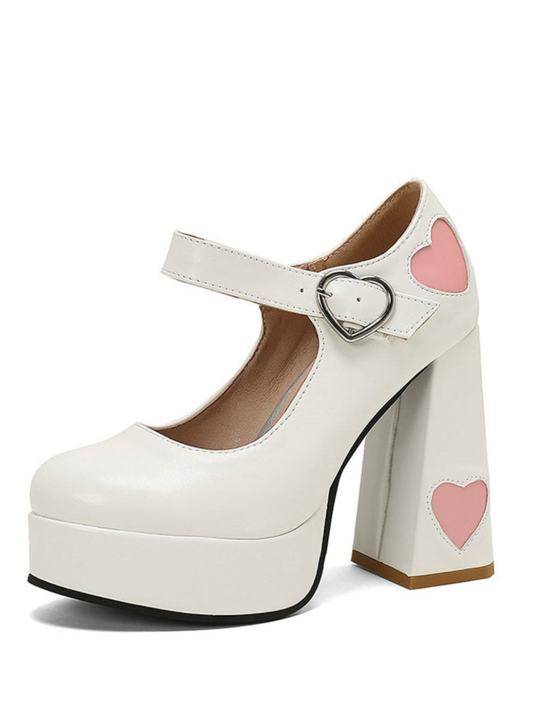 Vintage Heart Cut-Outs & Buckle Mary Jane High Heel Shoes