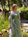 1970s Slip Floral Embroidered Mesh Slit Dress