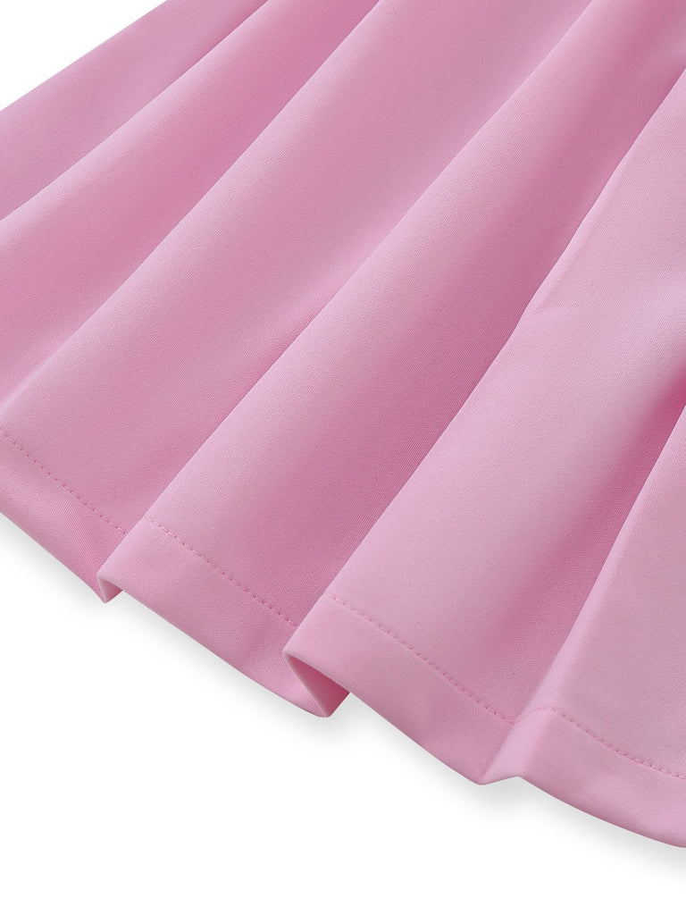 1950s Sweetheart Neck Long Sleeve Solid Pleated Dress