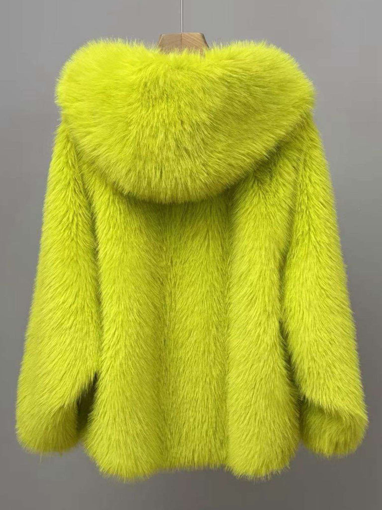 1930s Faux Fur Hooded Lapel Solid Coat