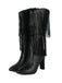 Metallic Pointed-toe Fringe Block-heel High Boots