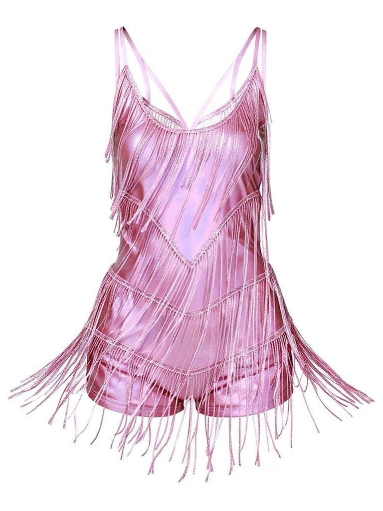 1920s Fringe Solid Backless Evening Dress