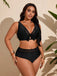 [Plus Size] Black 1980s Solid Adjustable Straps Tie Detail Bikini Set