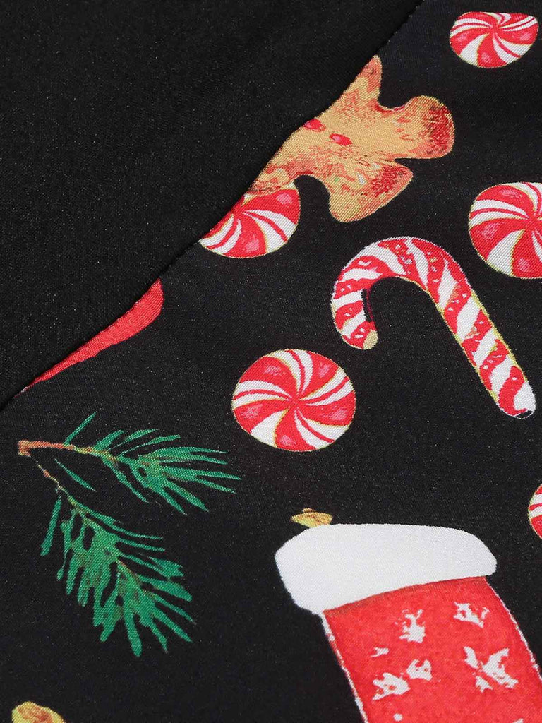 Black 1950s Christmas Gingerbread & Candy Cane Dress