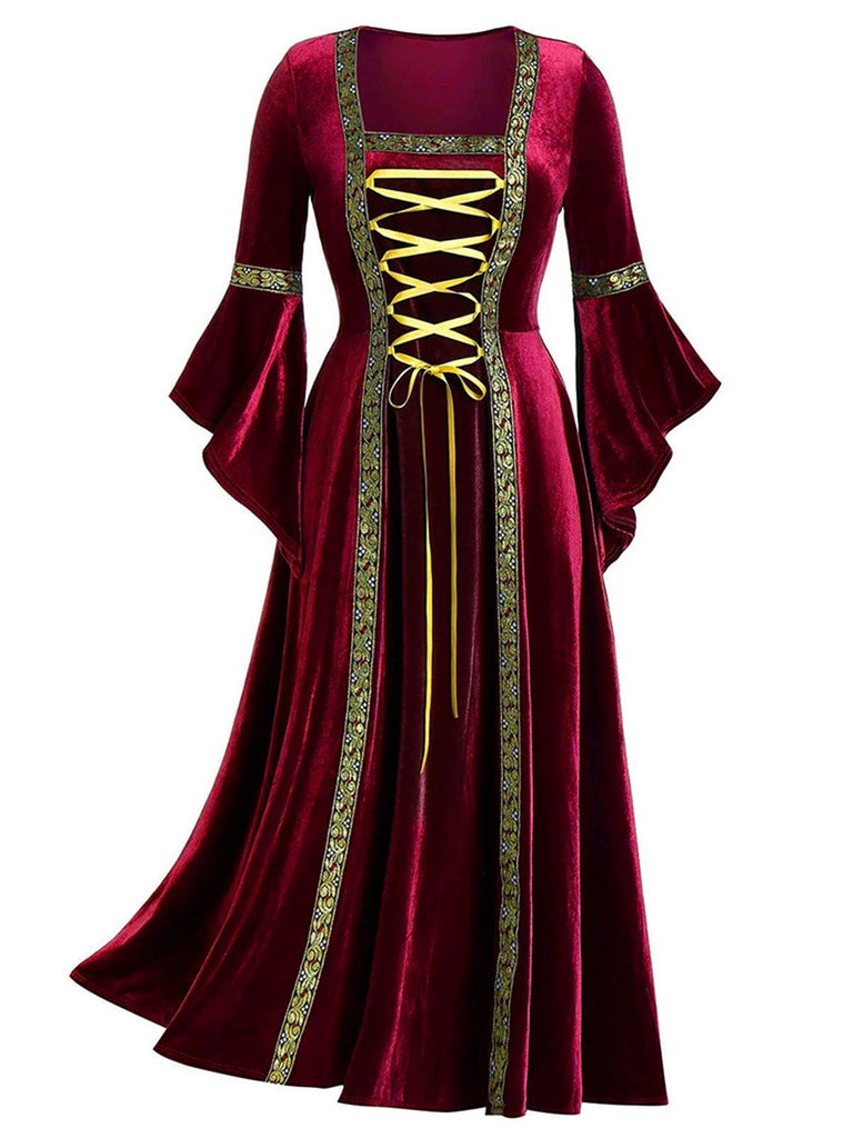 1930s Medieval Renaissance Velvet Gold Trim Dress