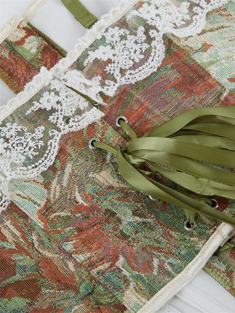 1960s Floral Lace Spaghetti Straps Corset Top