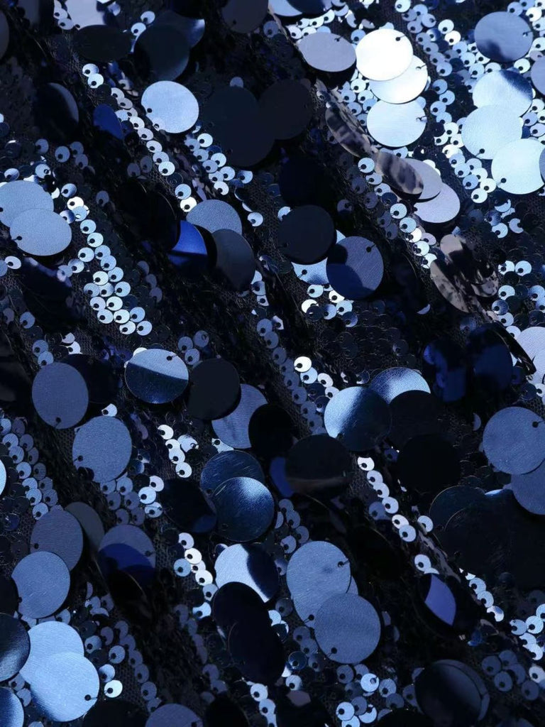 Dark Blue 2000s Solid Slip Sequined Dress