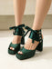 Ribbon Bow Lace-Up Chunky Heel Sandals