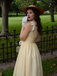 Light Yellow 1950s Stripe Ruffle Collar Tie Waist Dress