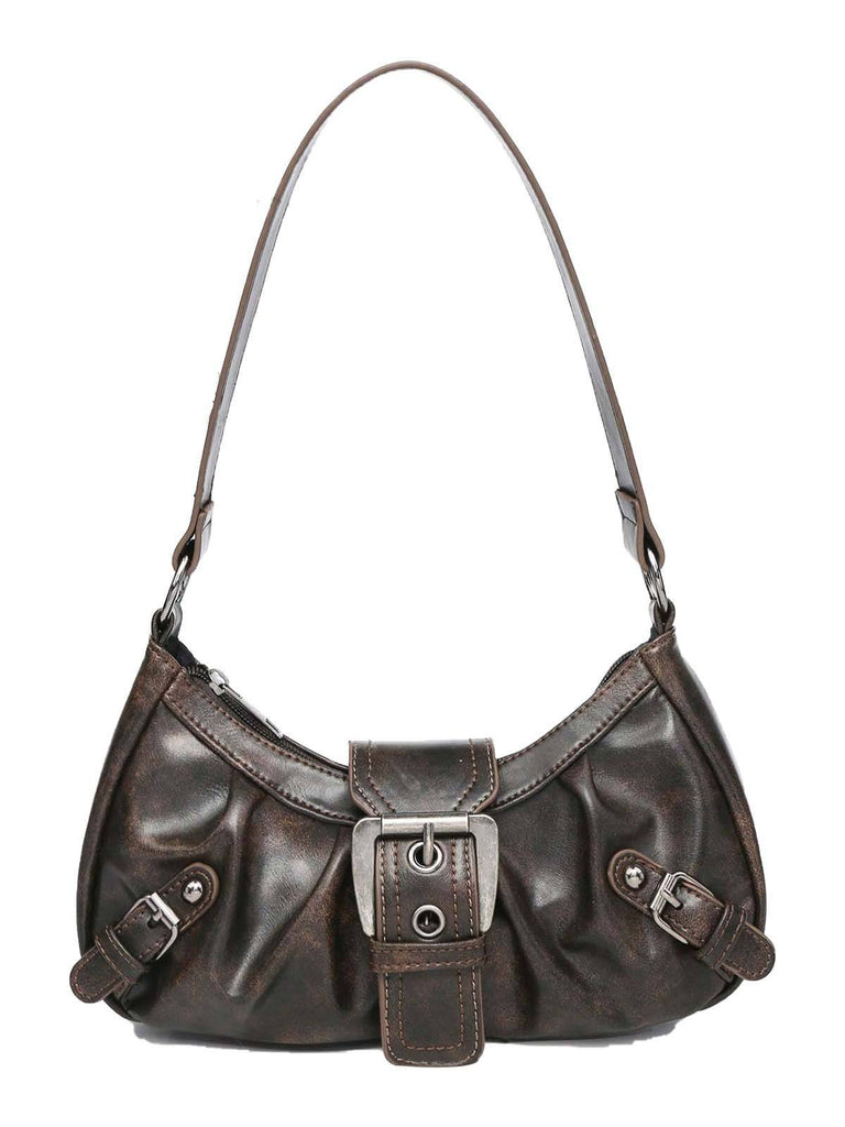 Vintage Leather Buckle Design Shoulder Bag