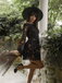 1980s Star Moon Sun Face Off-Shoulder Bell Sleeve Dress