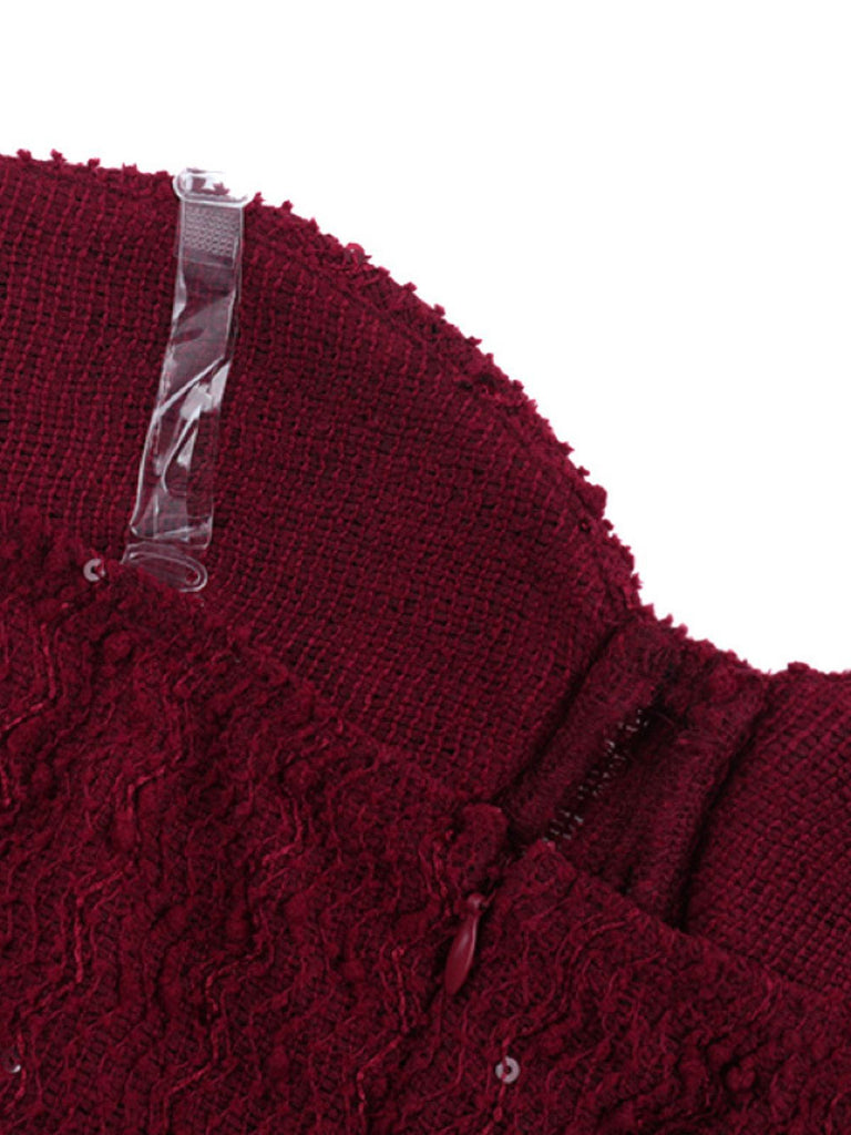 1930s Solid Lace-Up Strapless Maxi Dress