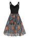 Black 1950s Sun Face Print Sleeveless A-line Dress