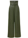 1940s High-Waist Metal Belt PU Leather Wide-Leg Pants
