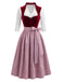 Burgundy 1950s Velvet Sweetheart Neck Dress & Apron & White Top