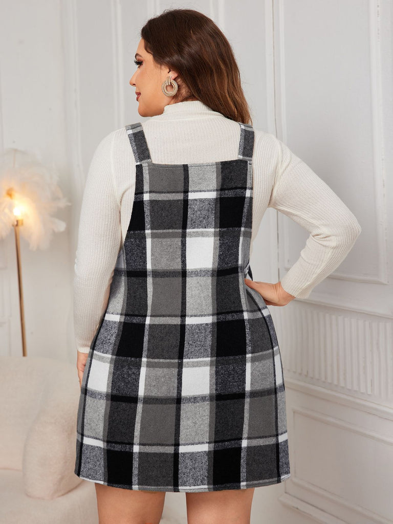 [Plus Size] 1940s Plaid Button-Strap Pinafore Dress