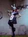 Black 1950s Halloween Patent Bloody Maid Dress