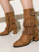 Vintage Solid Fringe Suede Chunky High Heel Boots