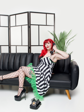 Black&White 1950s Striped Fluorescent Green Lace Dress