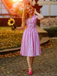 Pink 1940s Gingham Lapel V-Neck Belted Swing Dress