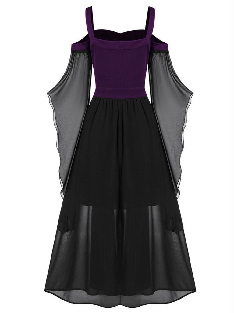 1950s Halloween Witch Transparent Sleeves Strap Dress