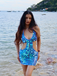 Blue 1980s Sequin Deep V-Neck Backless Beach Cover Up