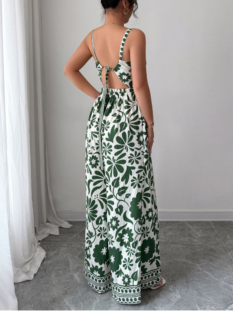 1970s Floral Boho Style Suspender Jumpsuit