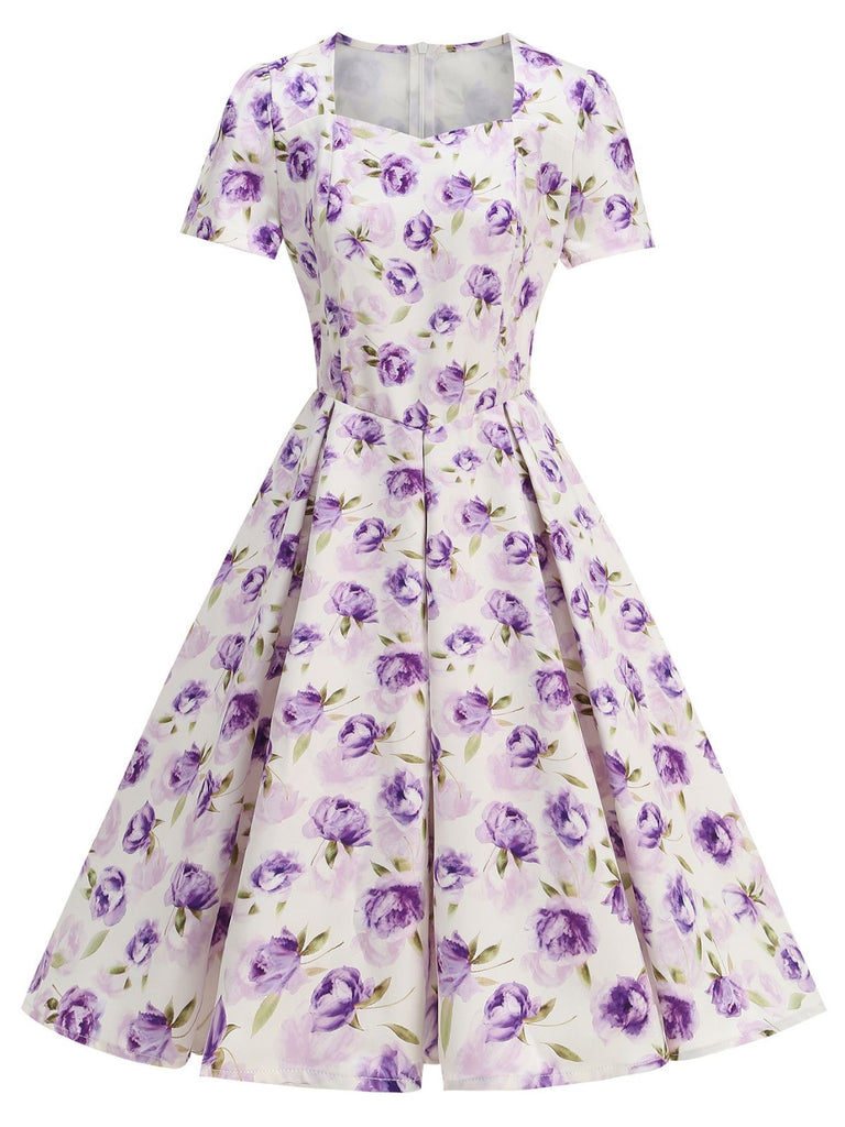 1950s Vintage Floral Swing Dress